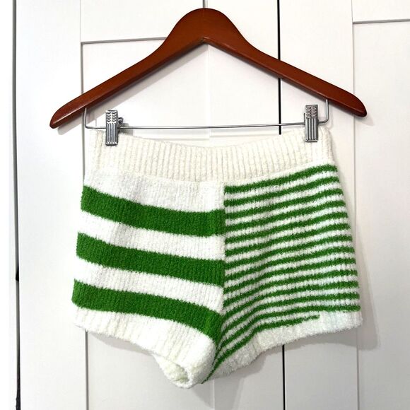 FREE PEOPLE BEACH Orlanda Stretch Sweater Knit Micro Shorts Green Stripe SZ M - Picture 4 of 6
